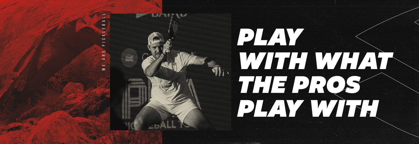 Jack Sock holding a pickleball paddle with the words Play with what the pros play with