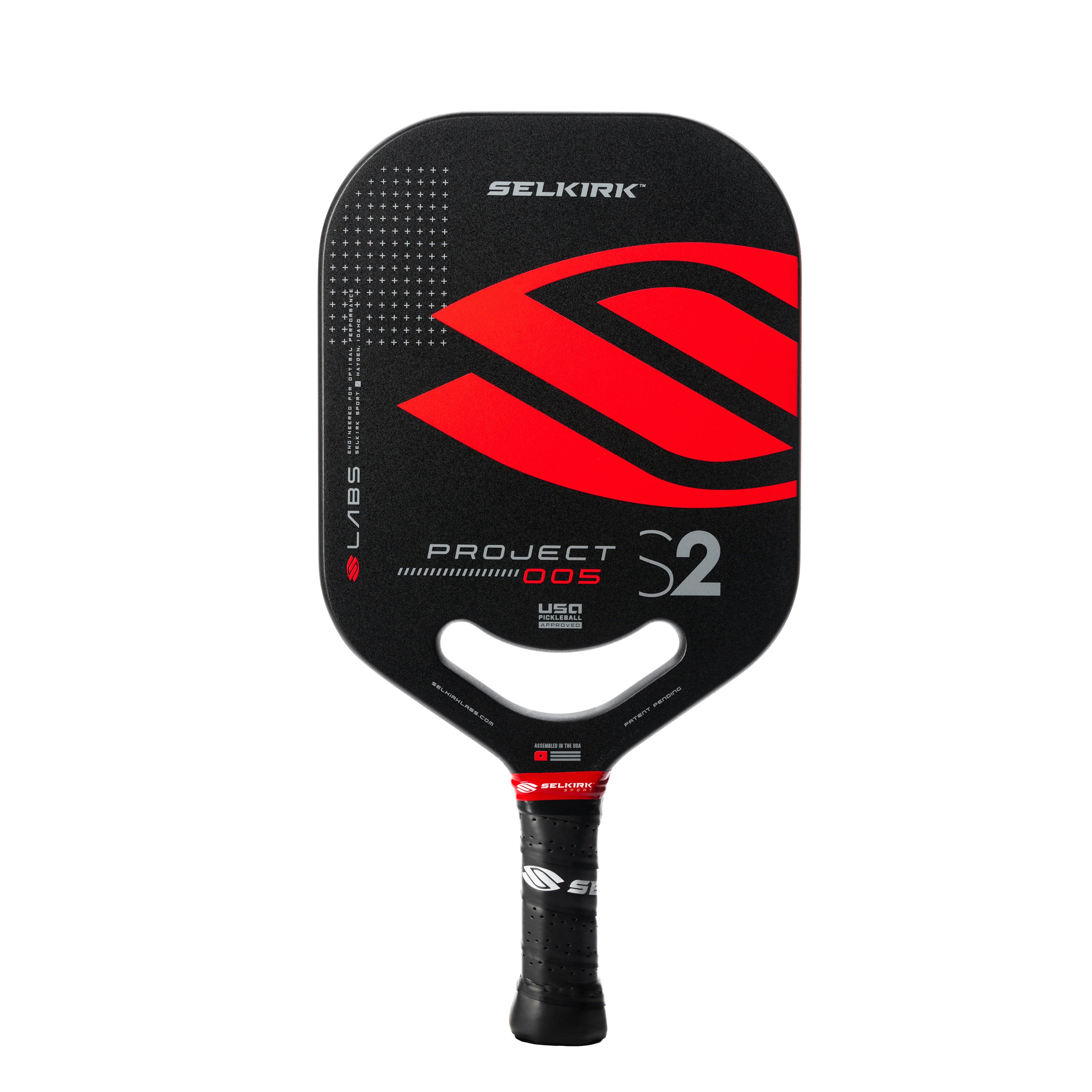 Selkirk LABS Project 005 S2 pickleball paddle with red and black design