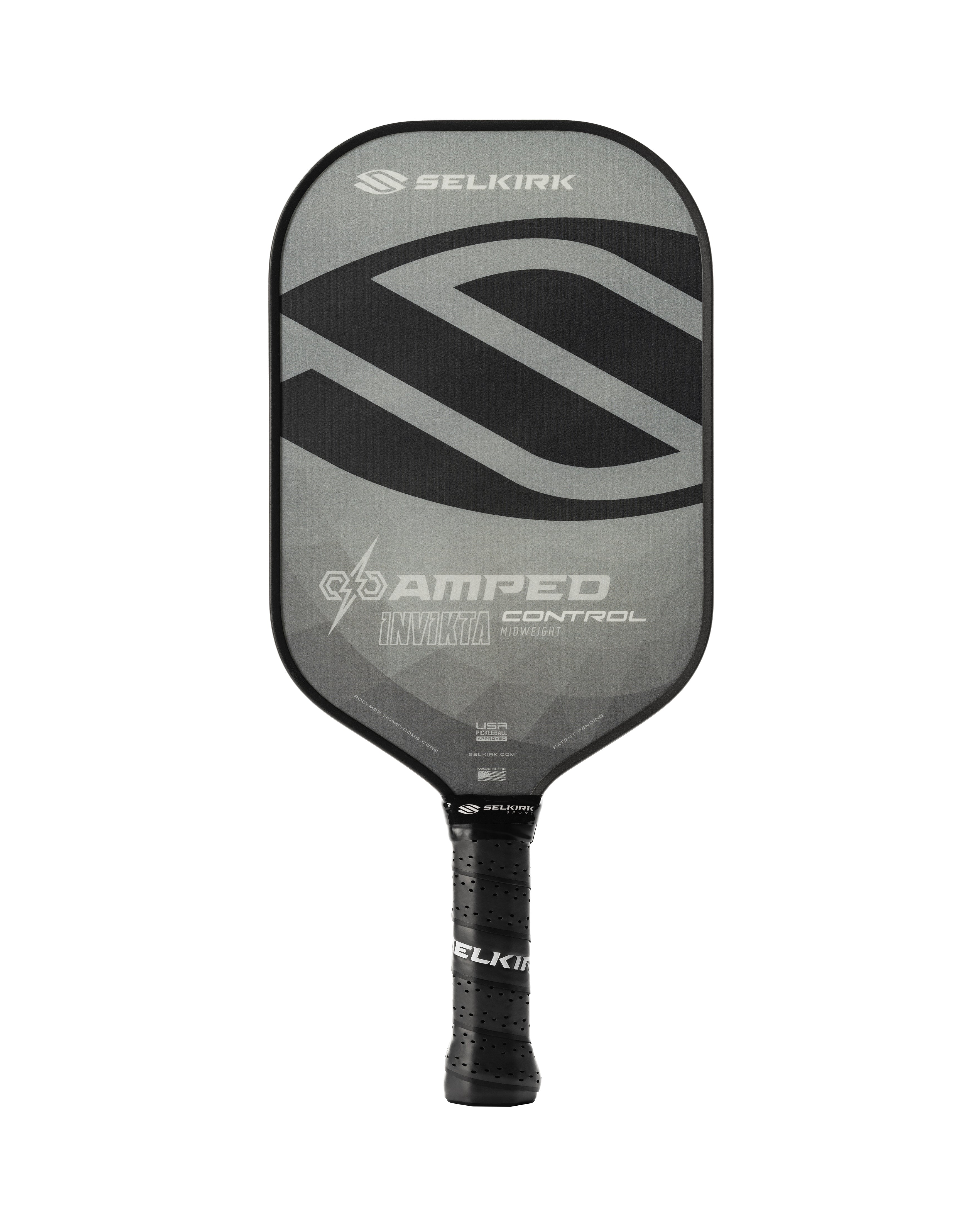 Front view of Gray Selkirk AMPED Control - Invikta - Pickleball Paddle.