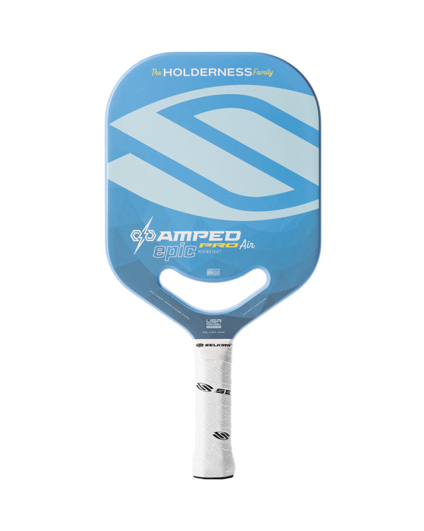 Selkirk AMPED Pro Air pickleball paddle with blue design and handle