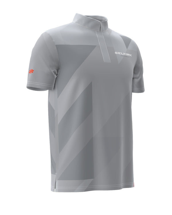Men's Symmetrix Polo in gray, made from Stretch-Wik fabric, featuring a 4-way stretch design.