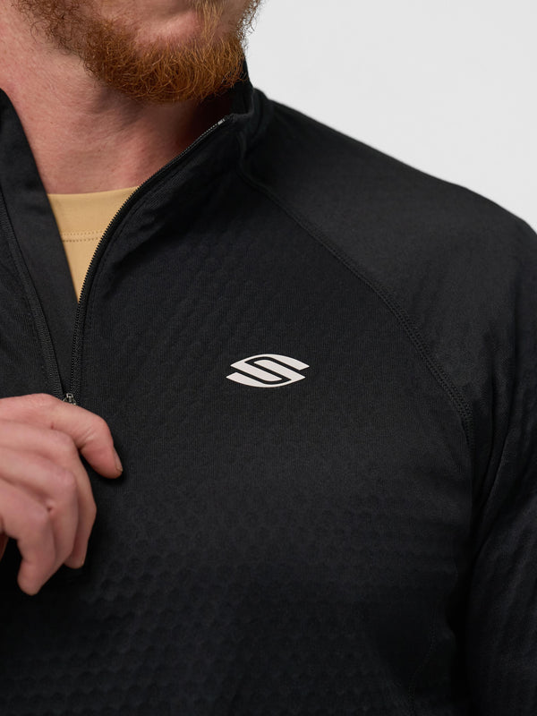 Men's Pro Line 1/4 Zip Pullover in black with logo on chest