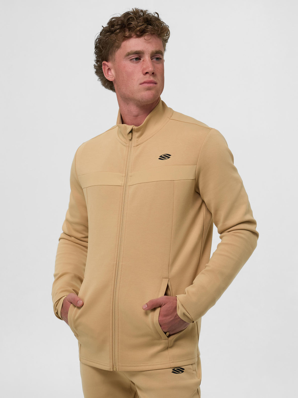 Men's Pro Line Full Zip Jacket in Sandstorm color, featuring a zip front and side pockets