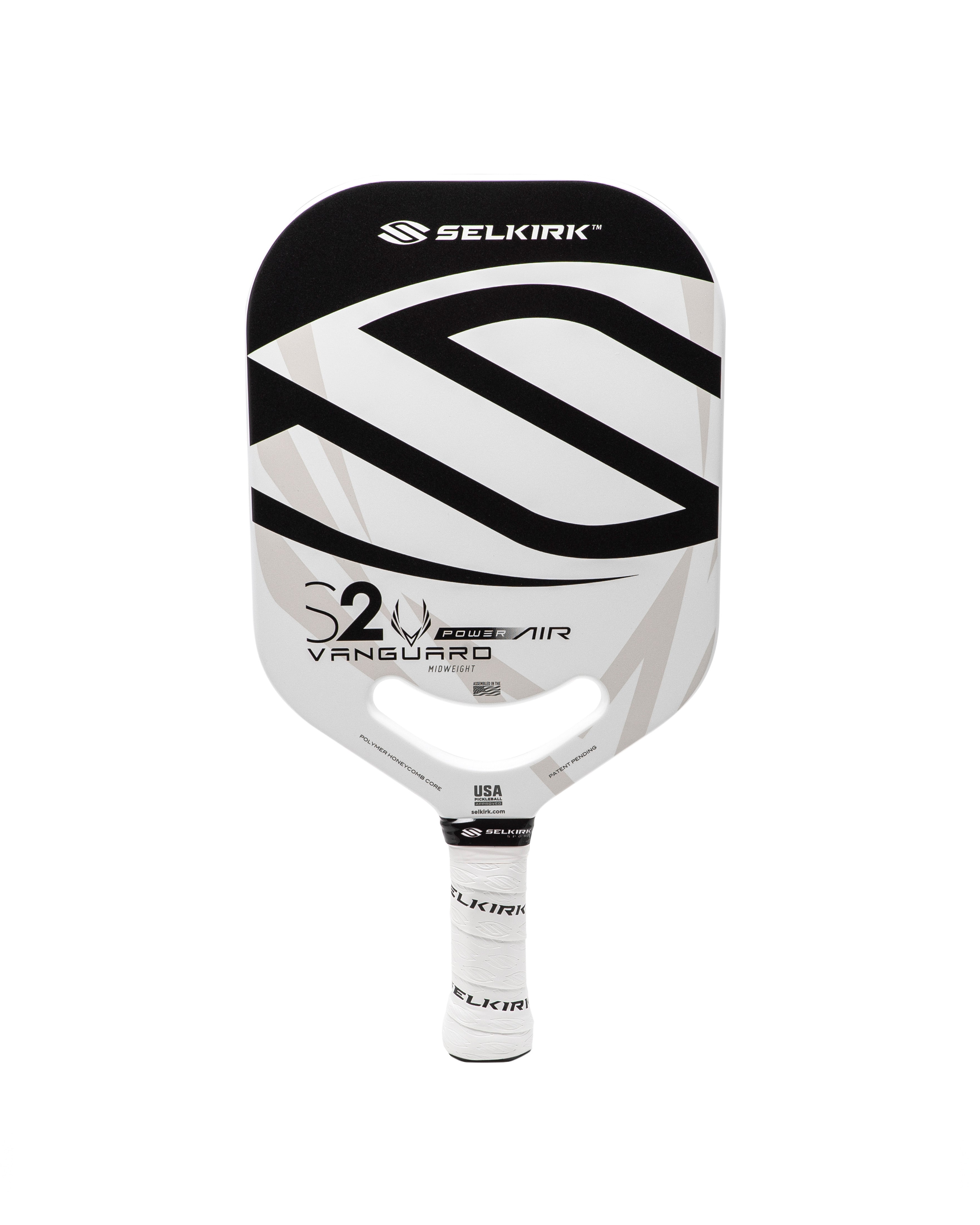 Selkirk VANGUARD Power Air S2 Pickleball Paddle with white and black design