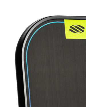 Close-up of the EdgeSentry low-profile edge guard on a pickleball paddle.