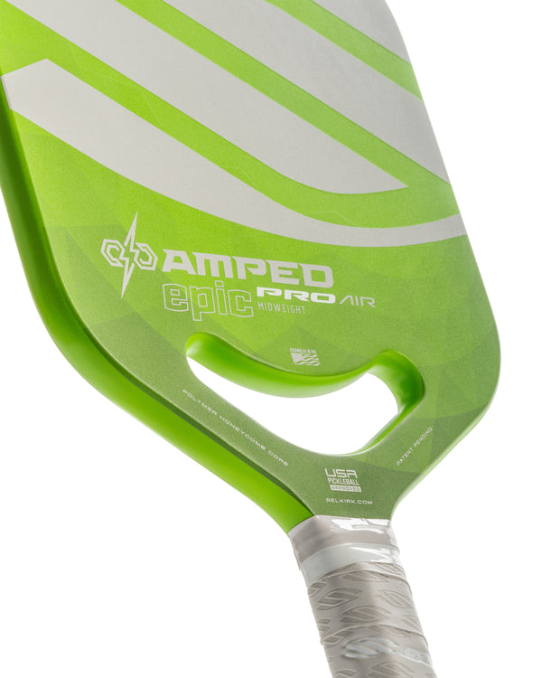 Introducing the Selkirk AMPED Pro Air Epic Pickleball Paddle, with a blend of power and control. The AMPED Pro Air Epic paddle from Selkirk Sport comes in red, purple, green, blue, and silver.