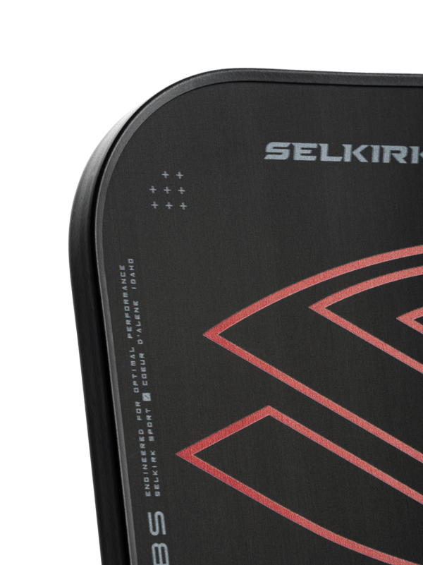 Selkirk LABS Project 008 13mm Invikta paddle with design details and text.