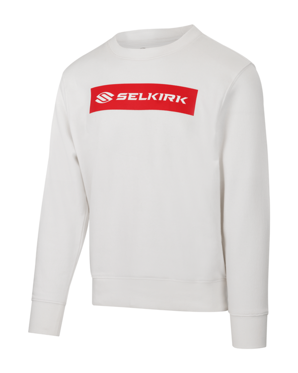 White Selkirk Sport Sideline Soft Cotton Crew Neck Sweatshirt with red logo