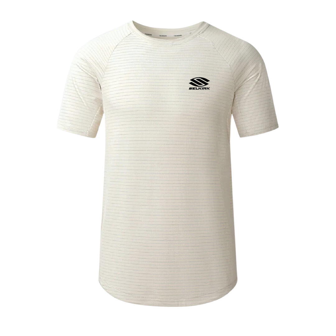 Short-sleeved cream Selkirk TruWear Men's Cardinal Workout Shirt with logo