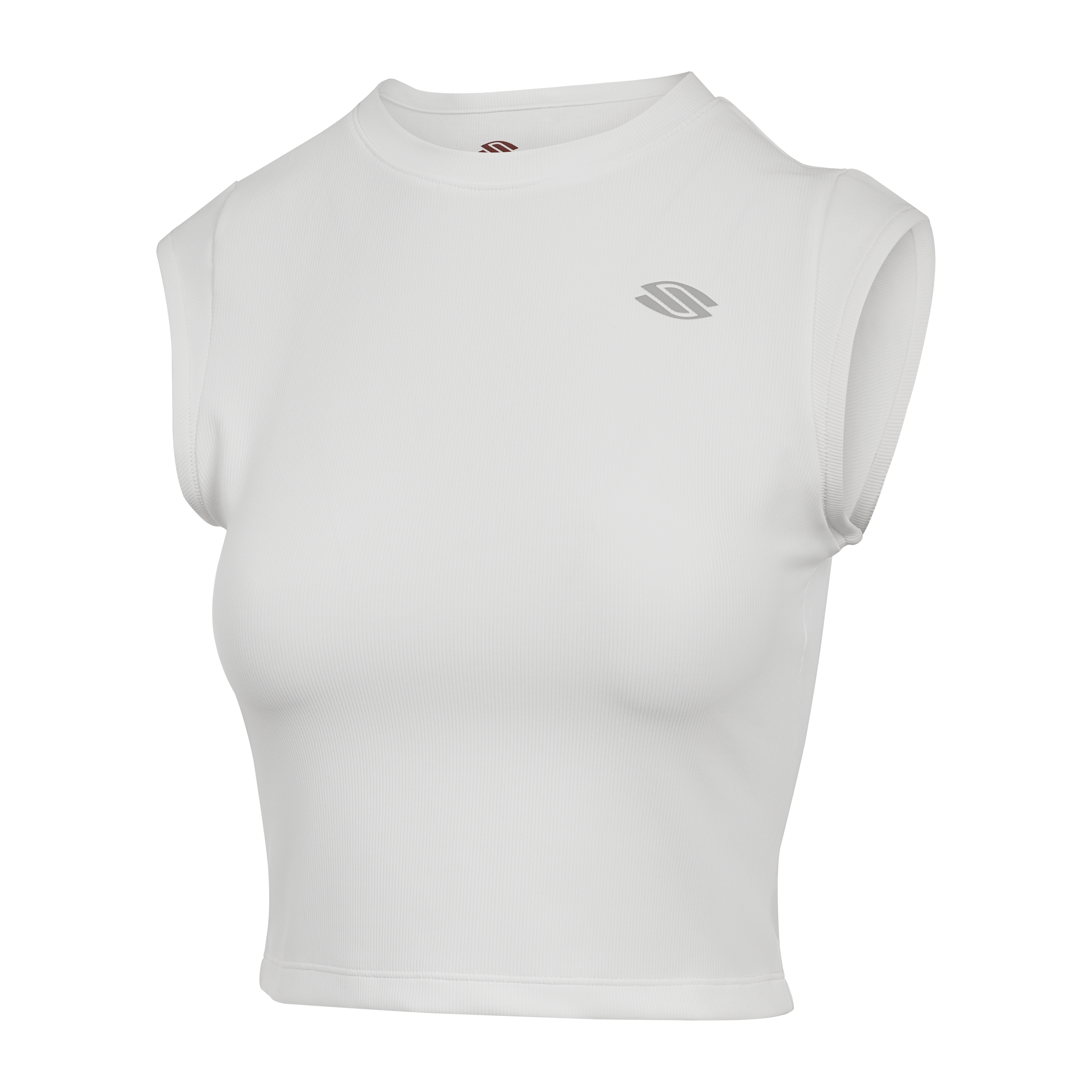 Women's sleeveless pickleball t-shirt in white.