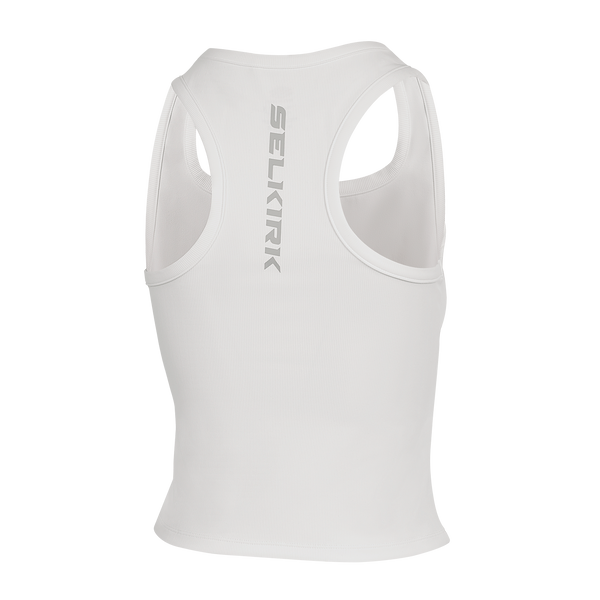 Selkirk pickleball women's tank top in blue, green, and white.