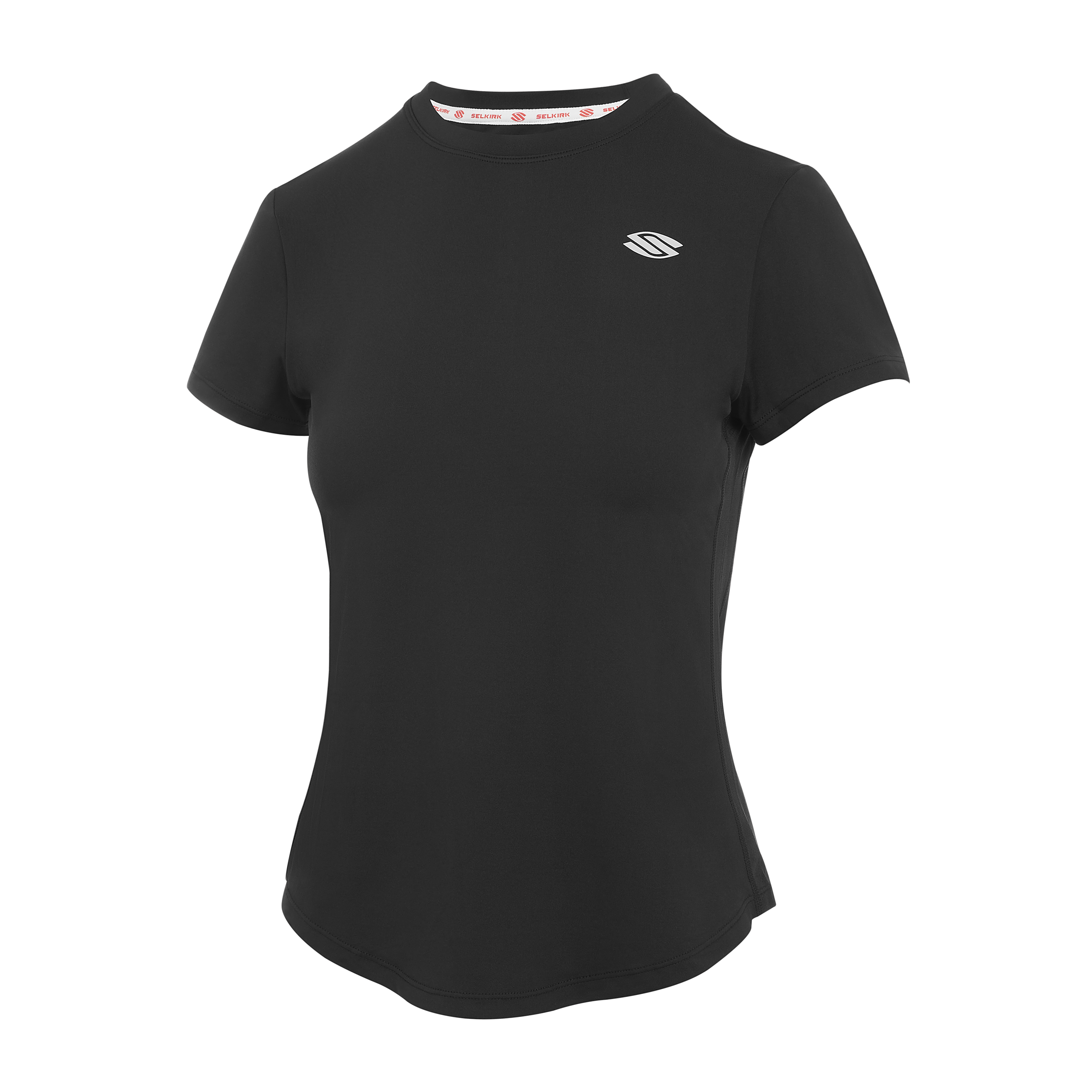 Black women's training t-shirt with a round neck and short sleeves.