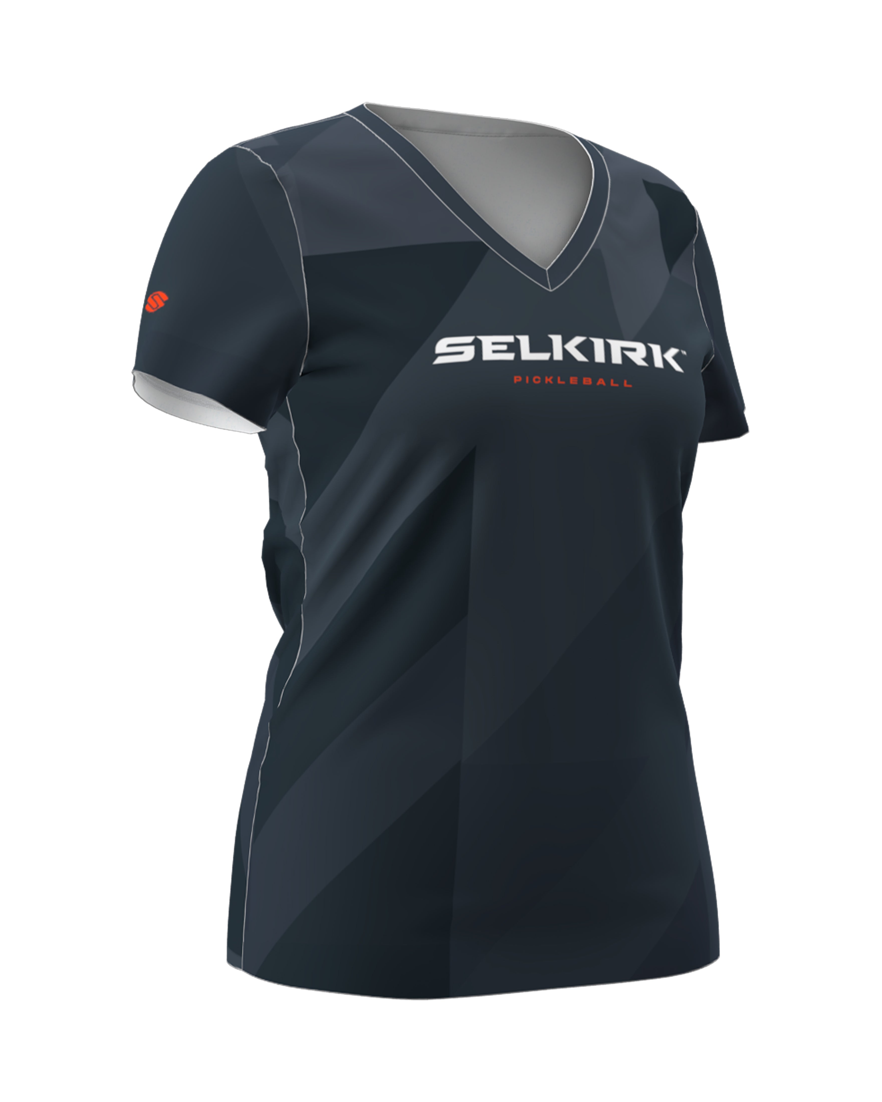 Navy Women's Symmetrix Short Sleeve V-Neck Tee with logo on front