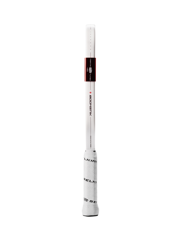 Selkirk LABS Project Boomstik pickleball paddle elongated shape in black, red, and white.