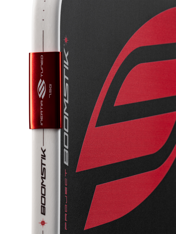 Selkirk LABS Project Boomstik pickleball paddle elongated shape in black, red, and white.