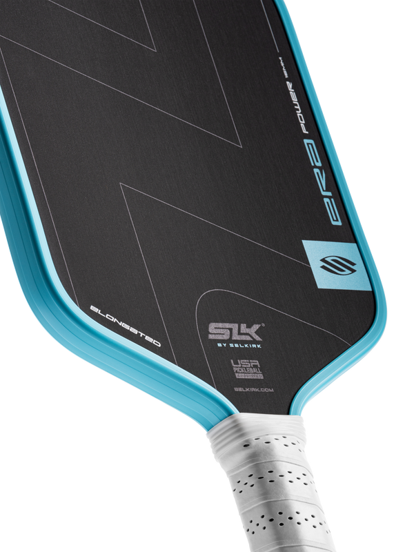 Selkirk SLK ERA Power pickleball paddle in black and blue/cyan.