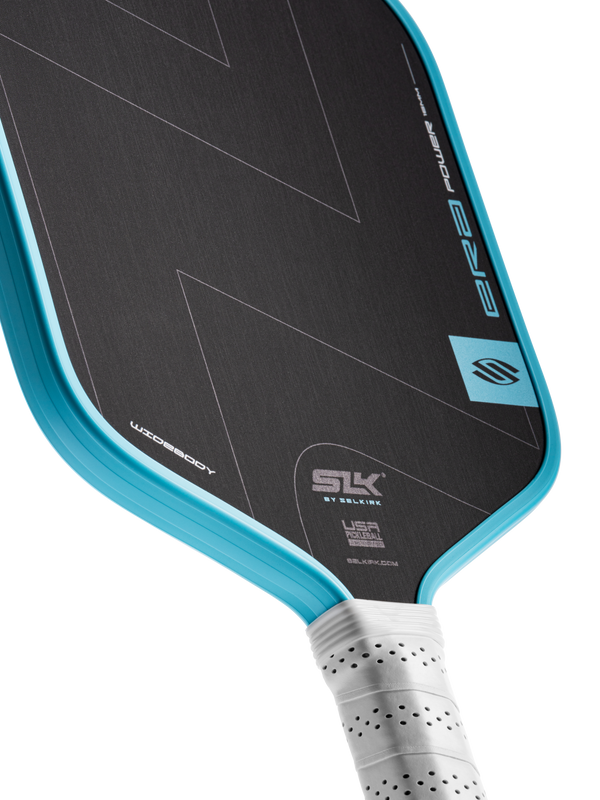 Selkirk SLK ERA Power pickleball paddle in black and blue/cyan.