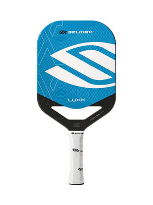 Selkirk LUXX Control Air Pickleball Paddle with InfiniGrit in the Epic paddle shape. In blue, red, and purple.