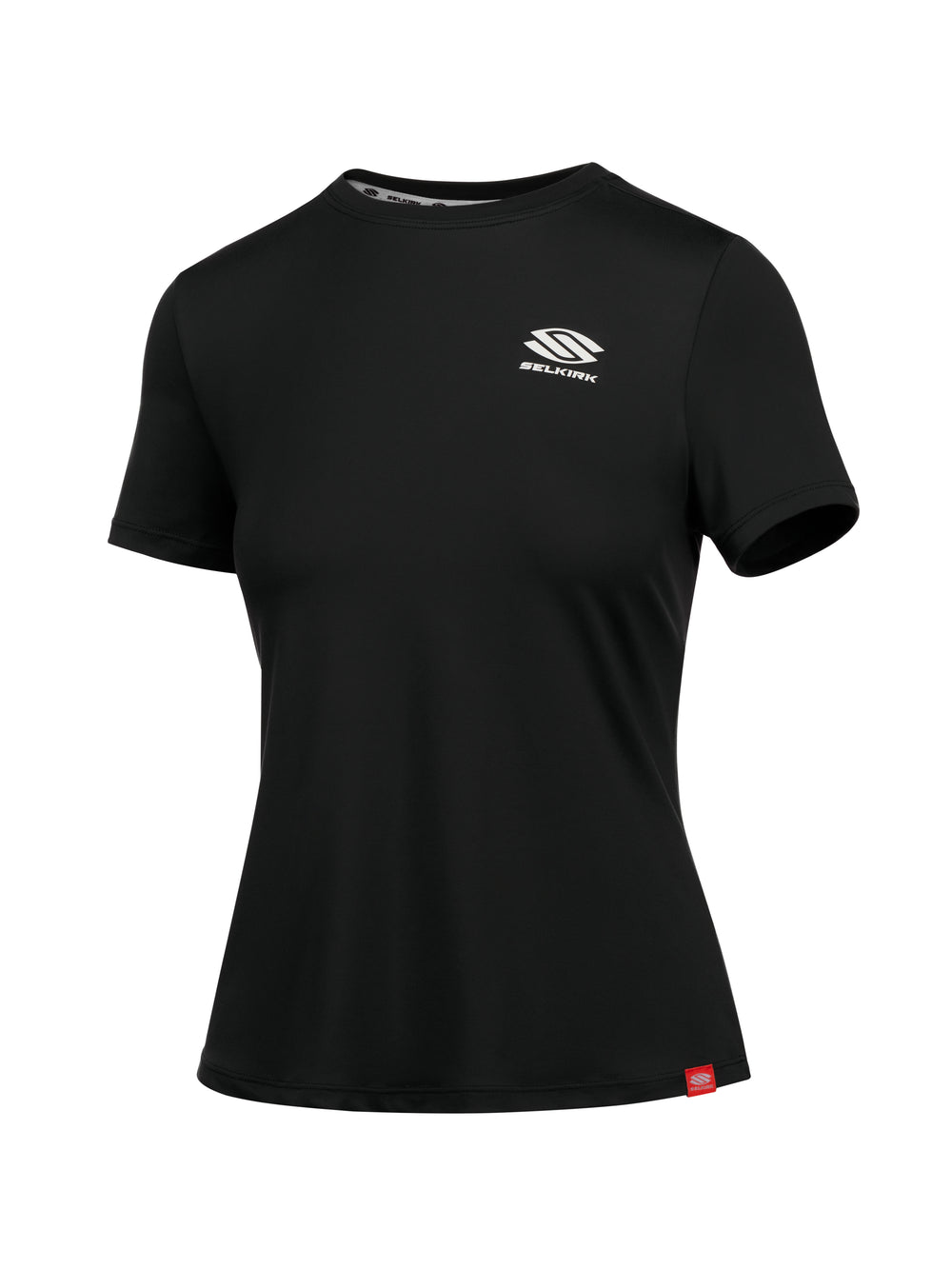 Selkirk women’s Essentials DualSoft short-sleeved pickleball tee shirt.