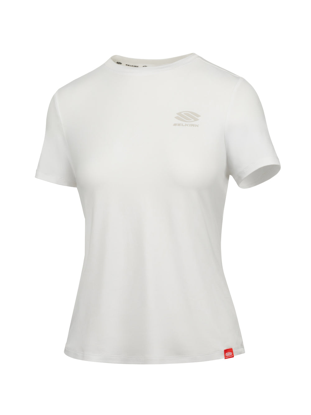 Selkirk women’s Essentials DualSoft short-sleeved pickleball tee shirt.