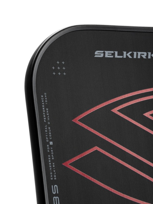 Selkirk LABS Project 008 pickleball paddle in black and red.