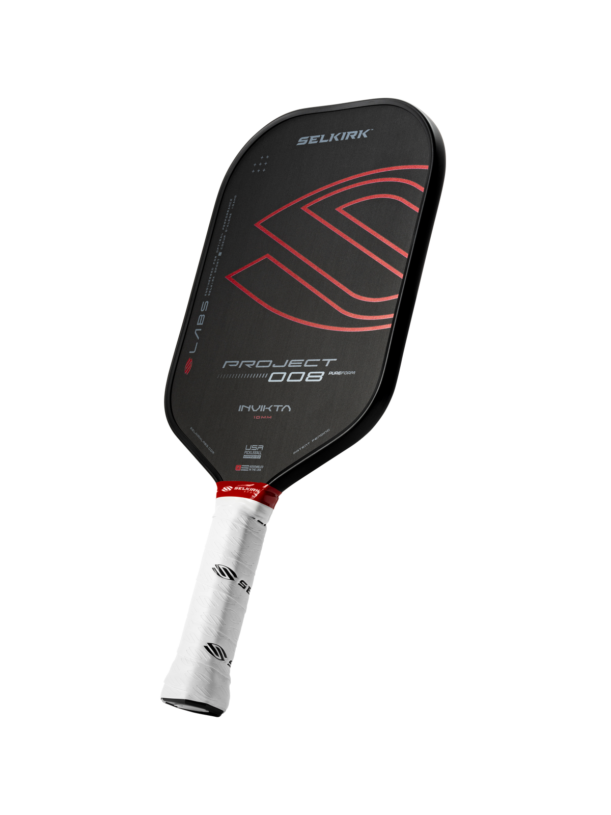 Selkirk LABS Project 008 pickleball paddle in black and red.