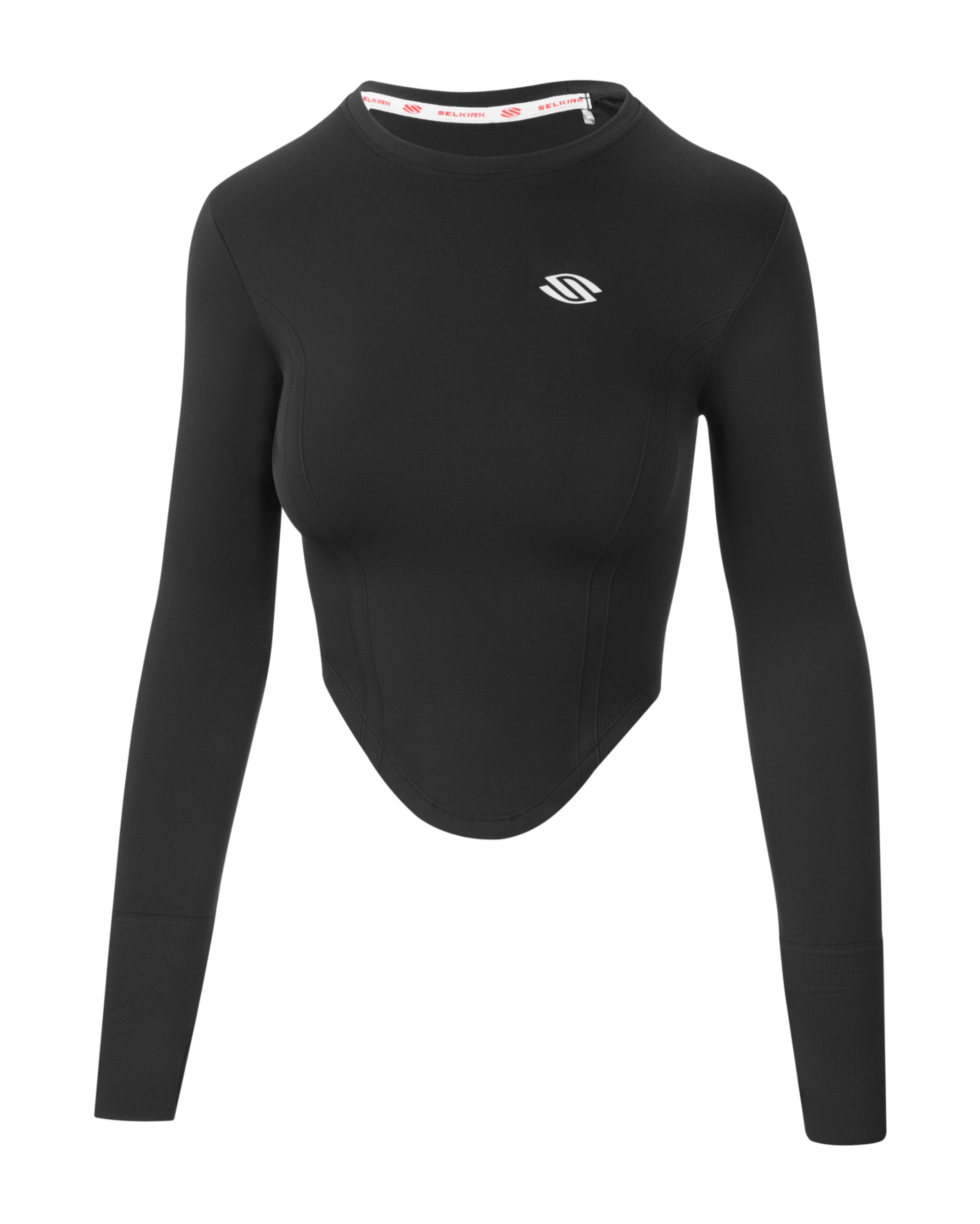 Black long sleeve seamless top with cropped style and logo