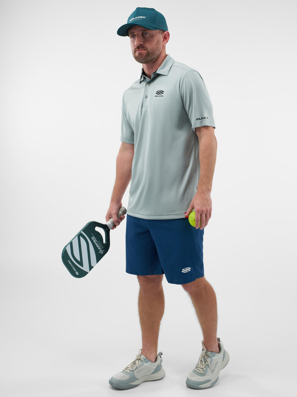 Selkirk Sport Essentials sports-wik men’s short-sleeved pickleball polo shirt.
