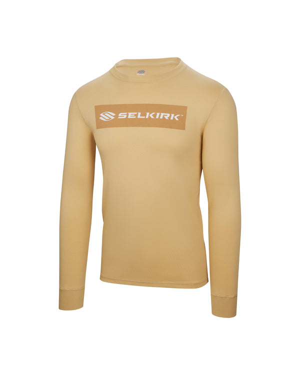 Tan Selkirk Sport Sideline Soft Cotton Long Sleeve Tee with logo on back
