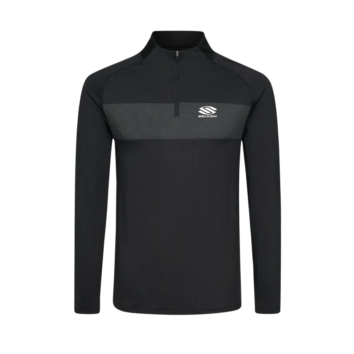 Selkirk TruWear Men's Apex 2.0 Lifestyle Quarter Zip Pullover in black with a two-tone design and logo on the chest.