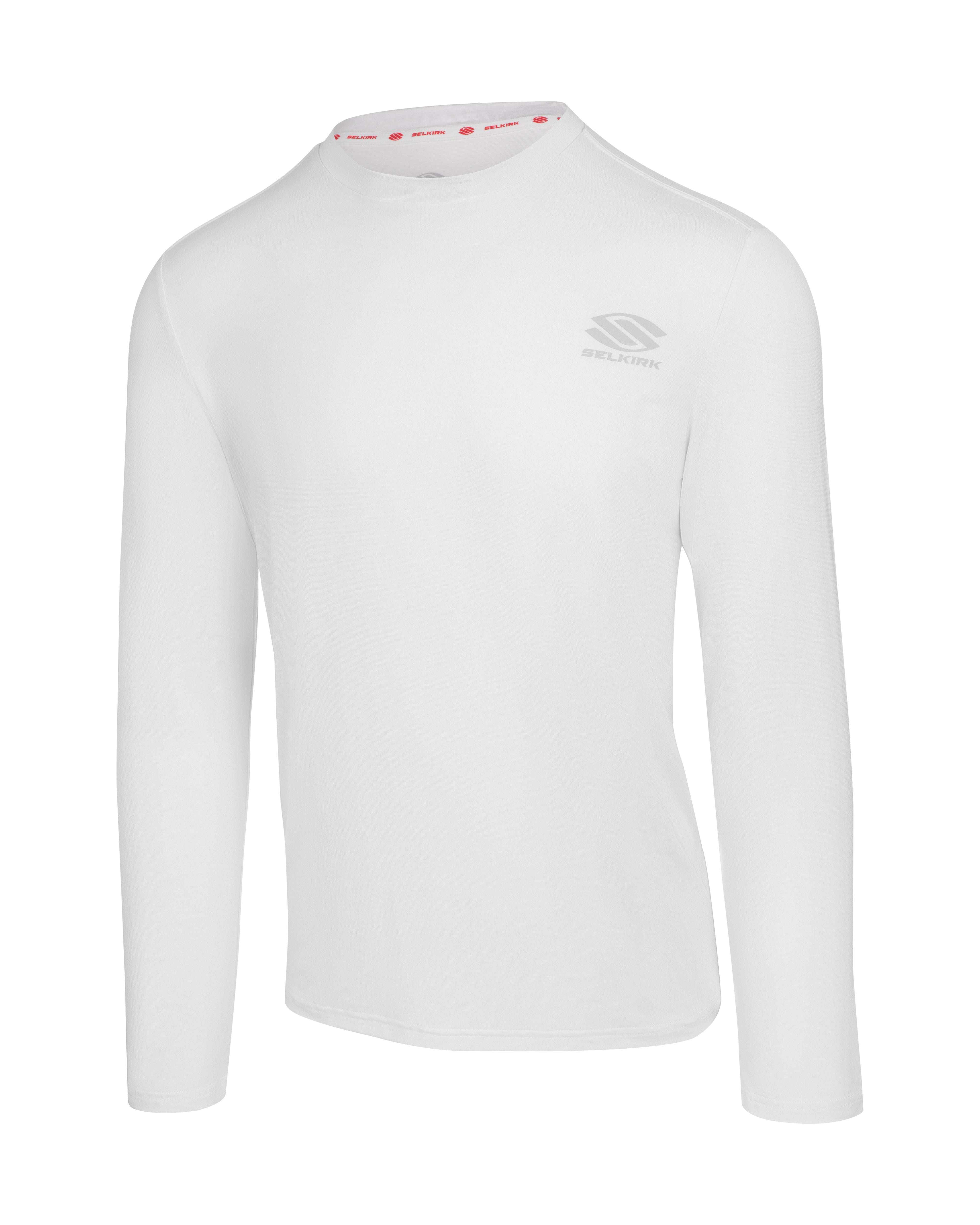 White long-sleeve shirt from the AeroFiber Collection, designed for comfort and performance.