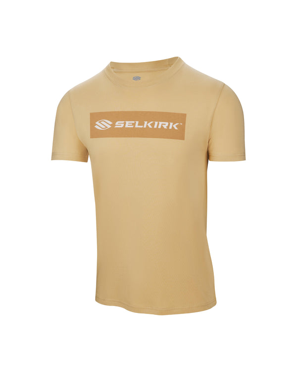 Tan Selkirk Sport Sideline Soft Cotton Short Sleeve Tee with logo
