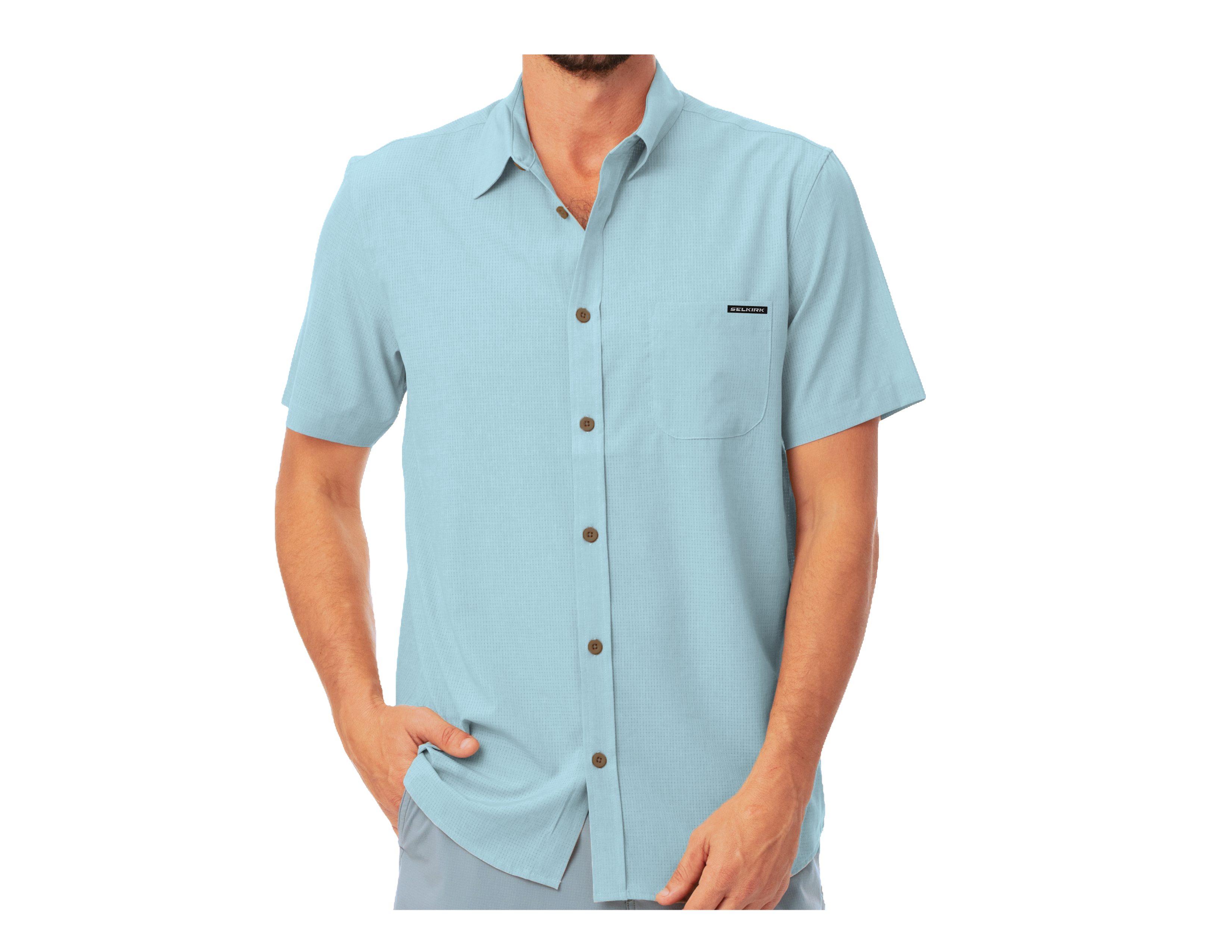 Selkirk Pickleball Spring Owen Collection Men's Horizon UPF50 Tech Short Sleeve Button Down Shirt.