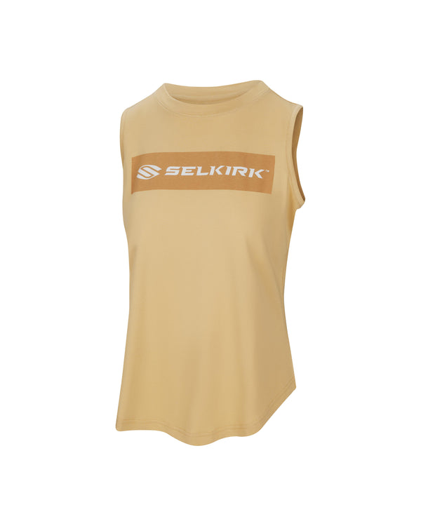 Tan Selkirk Sport Women's Sideline Soft Cotton Tank Top with logo on the back