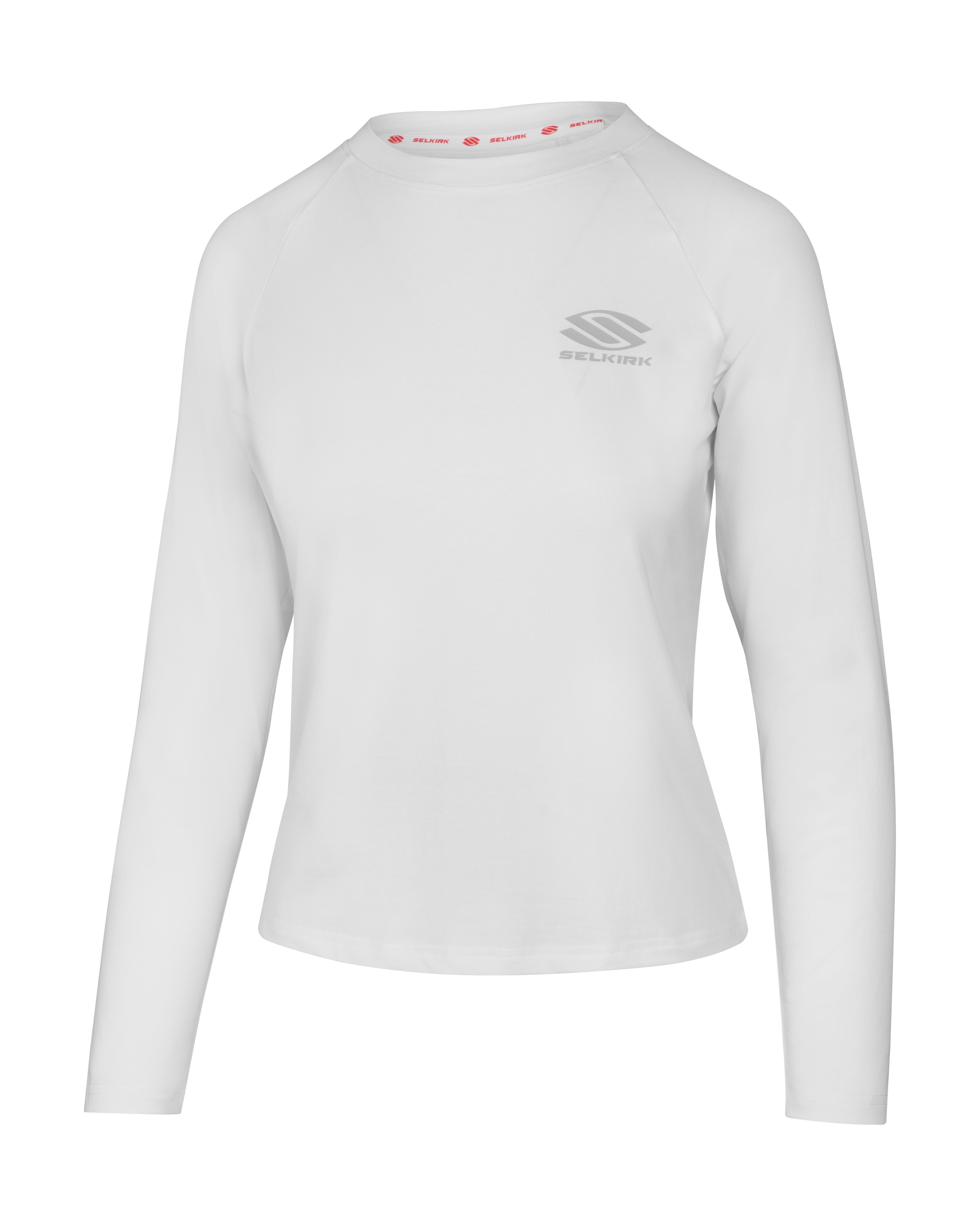 White long-sleeve shirt from the AeroFiber Collection, designed for comfort and performance on the pickleball court.