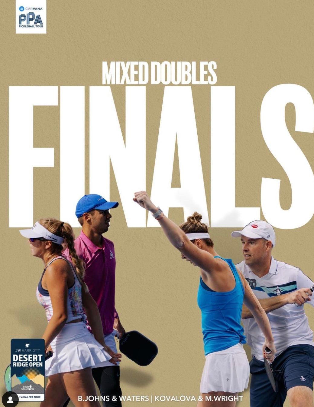 Mixed Doubles Pickleball Finals: B. Johns & A. Waters vs. Kovalova & M. Wright.
