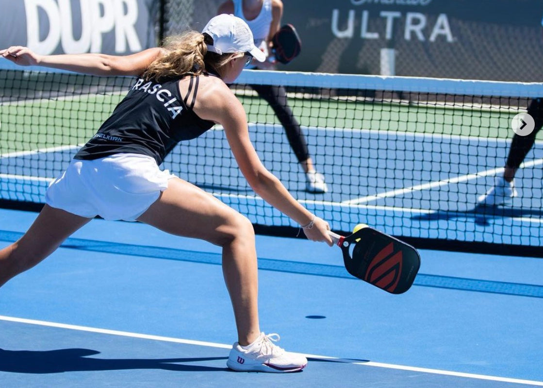 Maggie Brascia hitting a pickleball during a match at Major League Pickleball in Daytona Beach