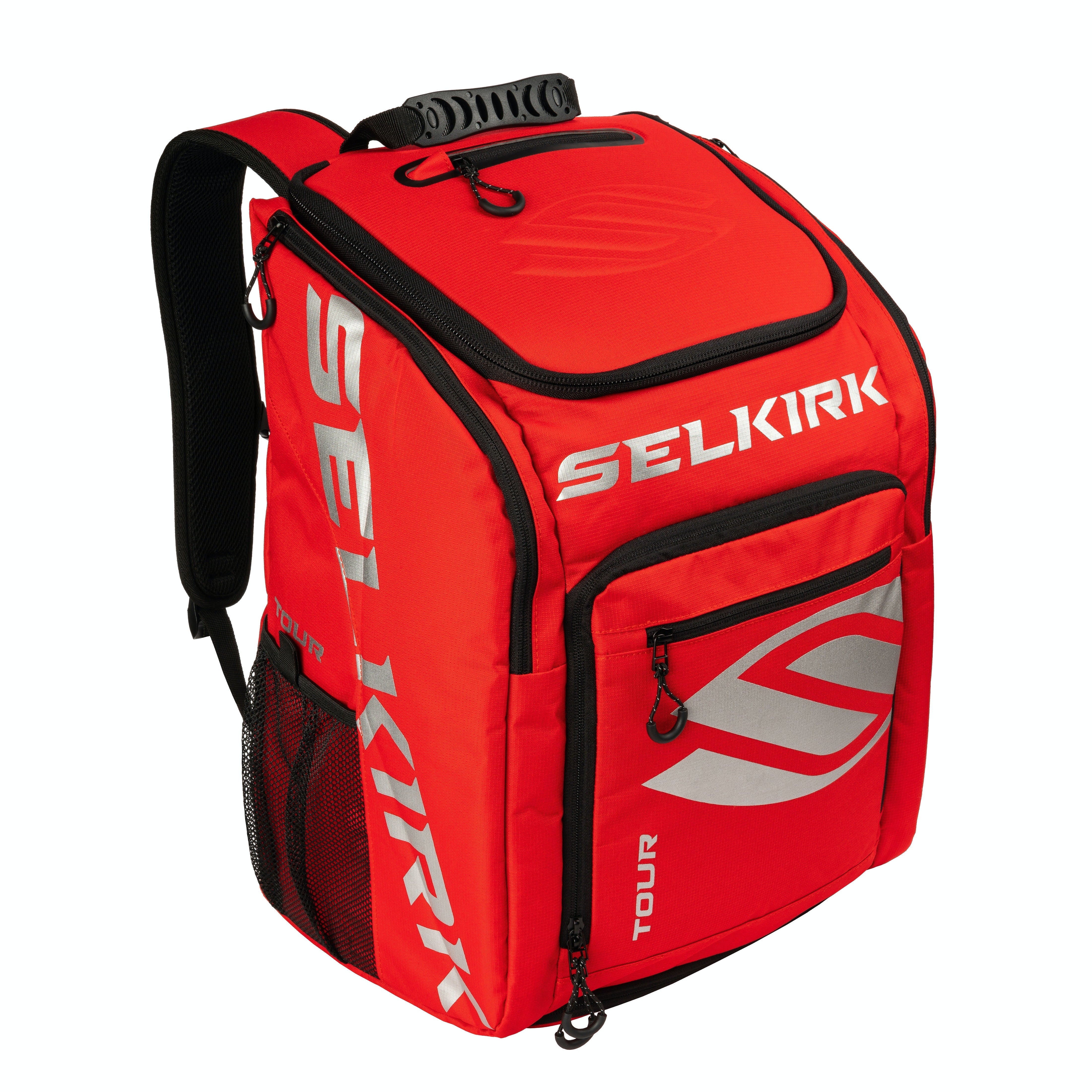 Red Selkirk Tour Bag with multiple compartments and a sleek design