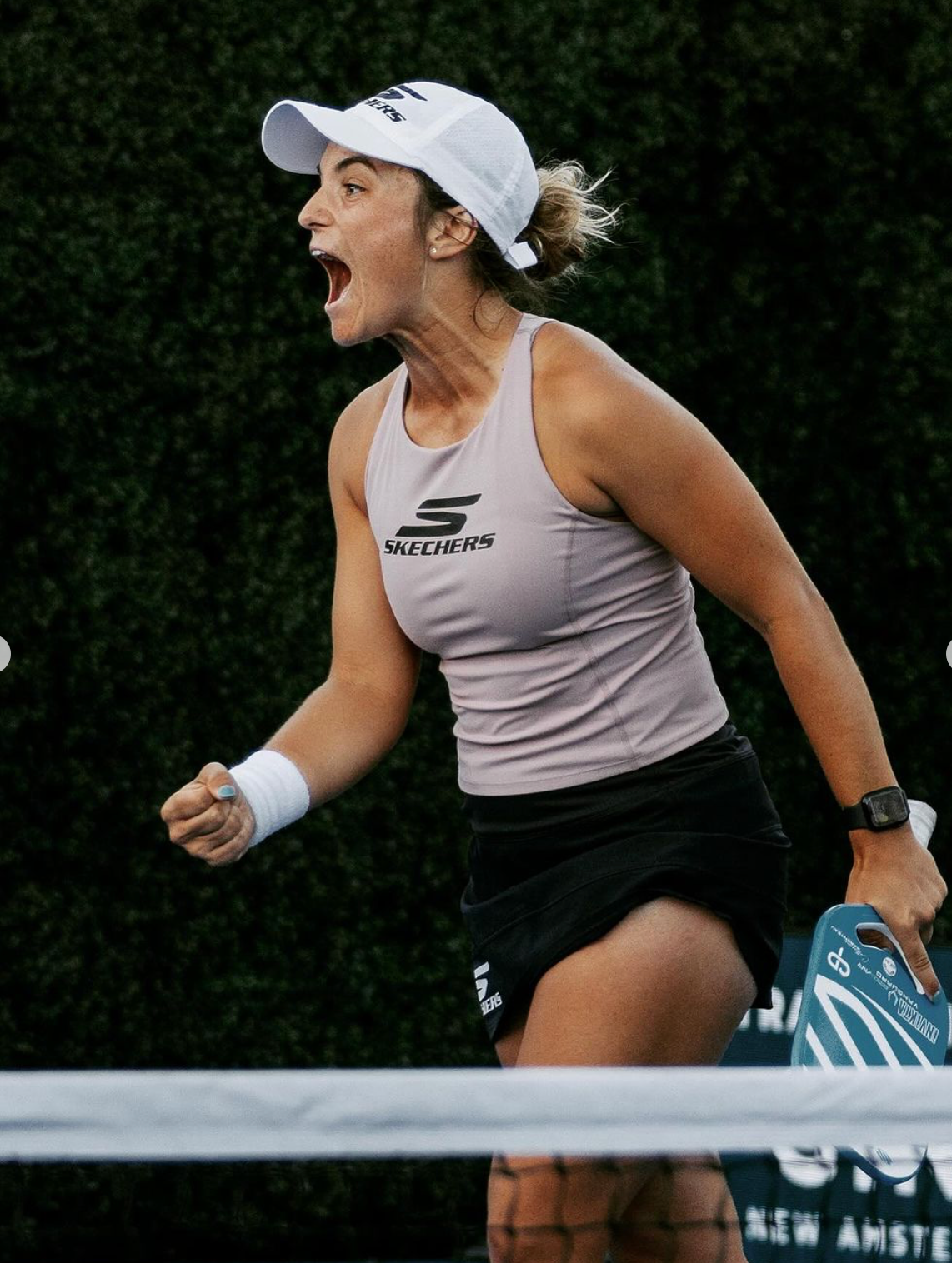 Anna Leigh Waters celebrating during a match at the PPA Las Vegas tournament.