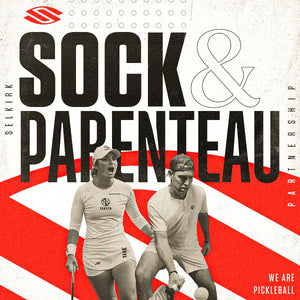 Jack Sock and Catherine Parenteau in action, with text 'WE ARE PICKLEBALL' and 'PARTNERSHIP'