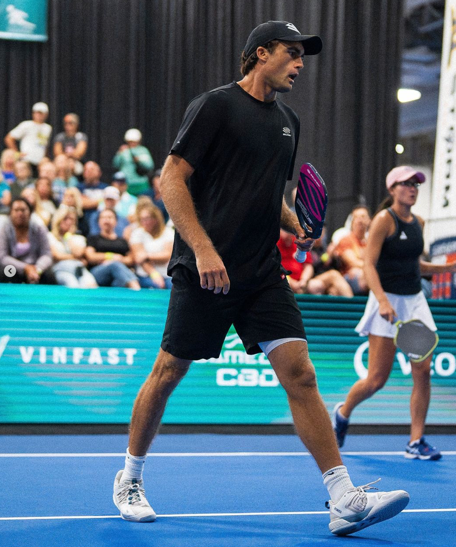 James Ignatowich playing in a mixed doubles match at the Picklr Utah Open