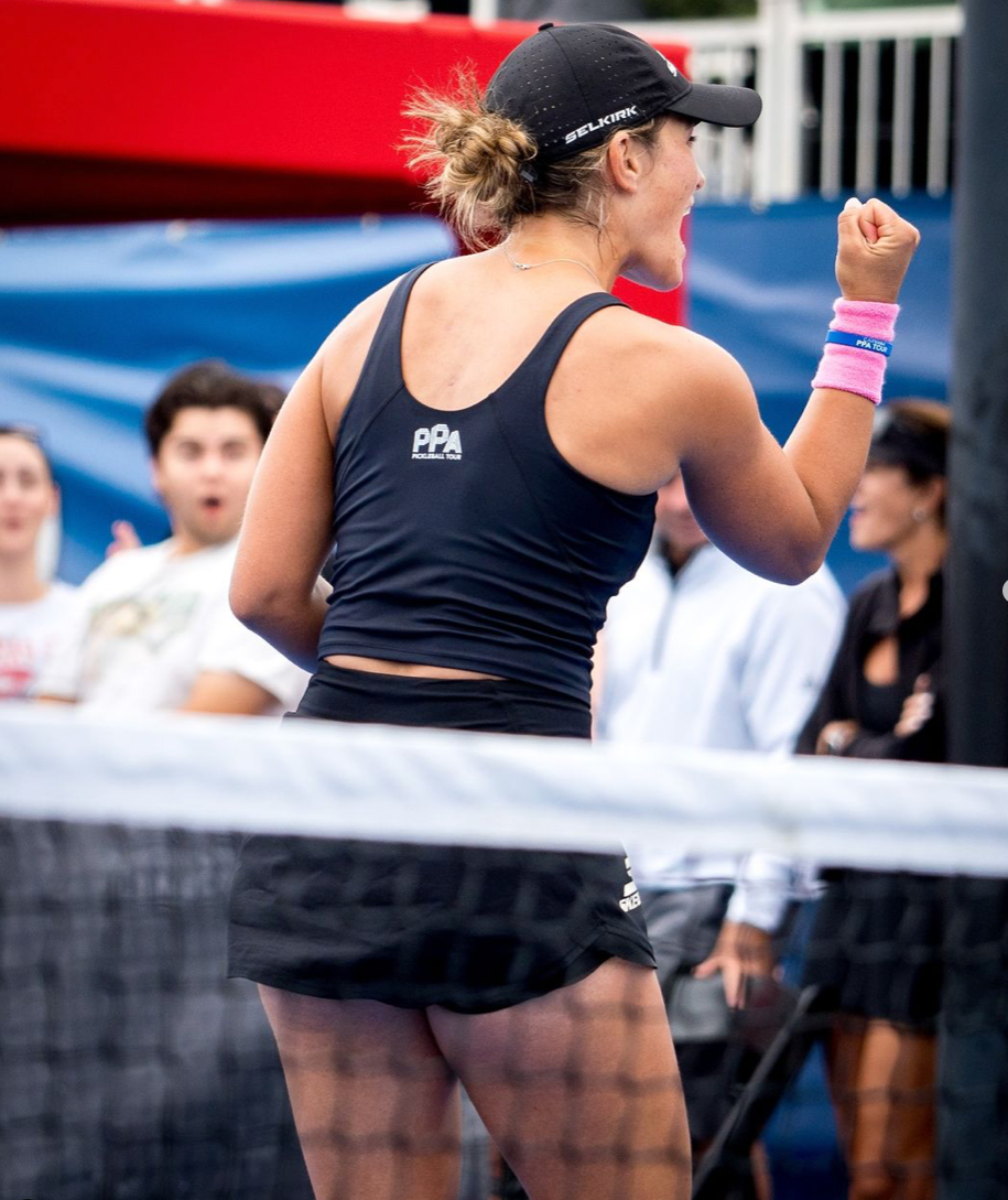 A player celebrating during a match at the PPA tournament