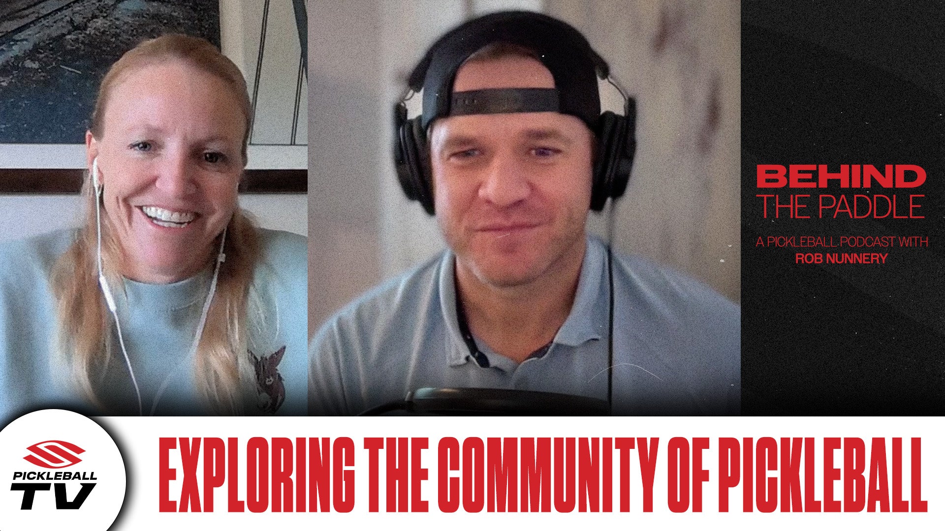 A graphic image shows Susannah Barr and Rob Nunnery chatting on a podcast. 