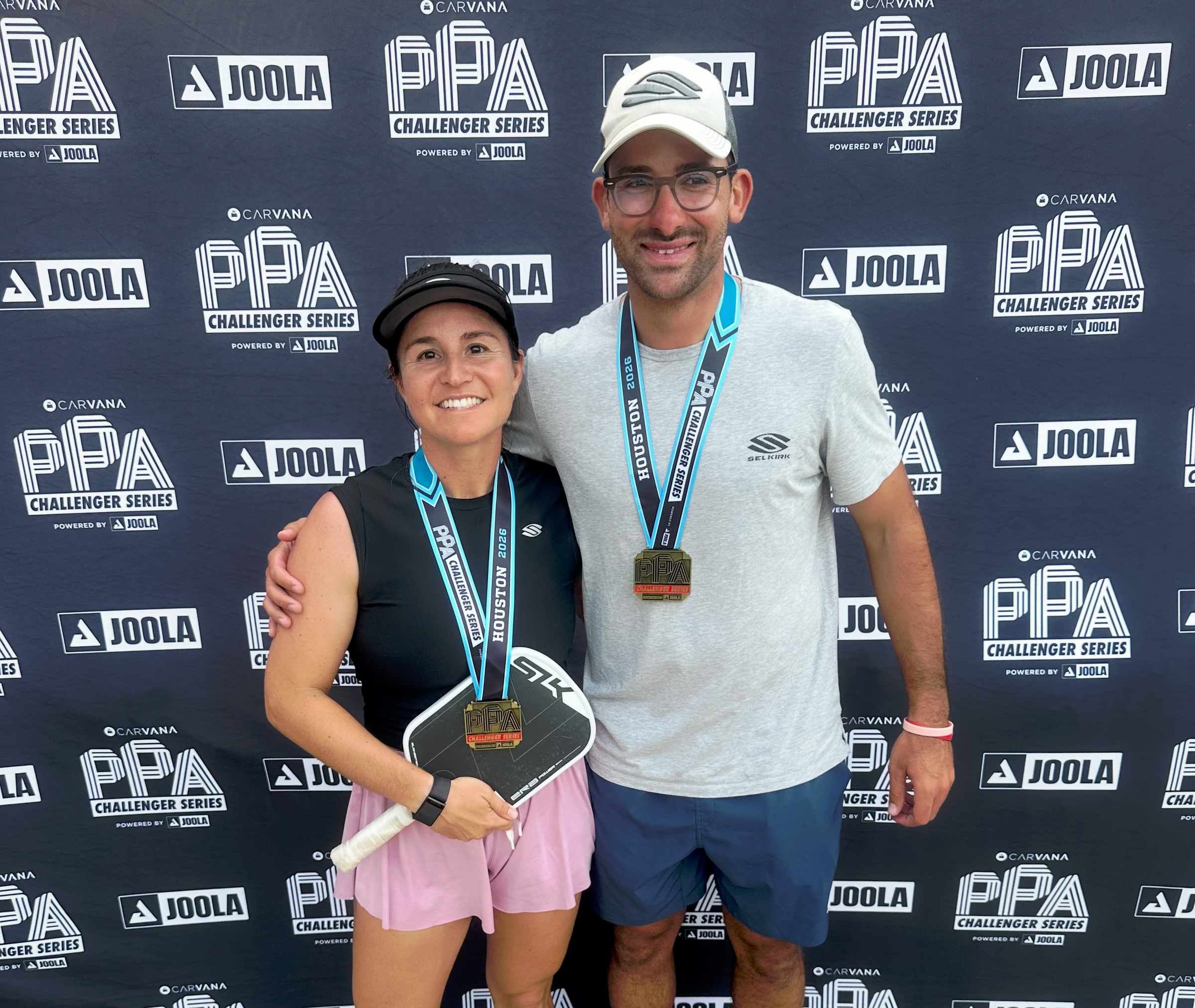 Selkirk Sparta Pros Charlie Trevino and Anouar Braham pose with their medals at the Houston PPA Challenger