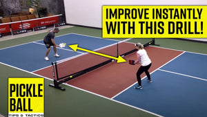 Illustration of the slinky drill in pickleball, showing players and court positions.
