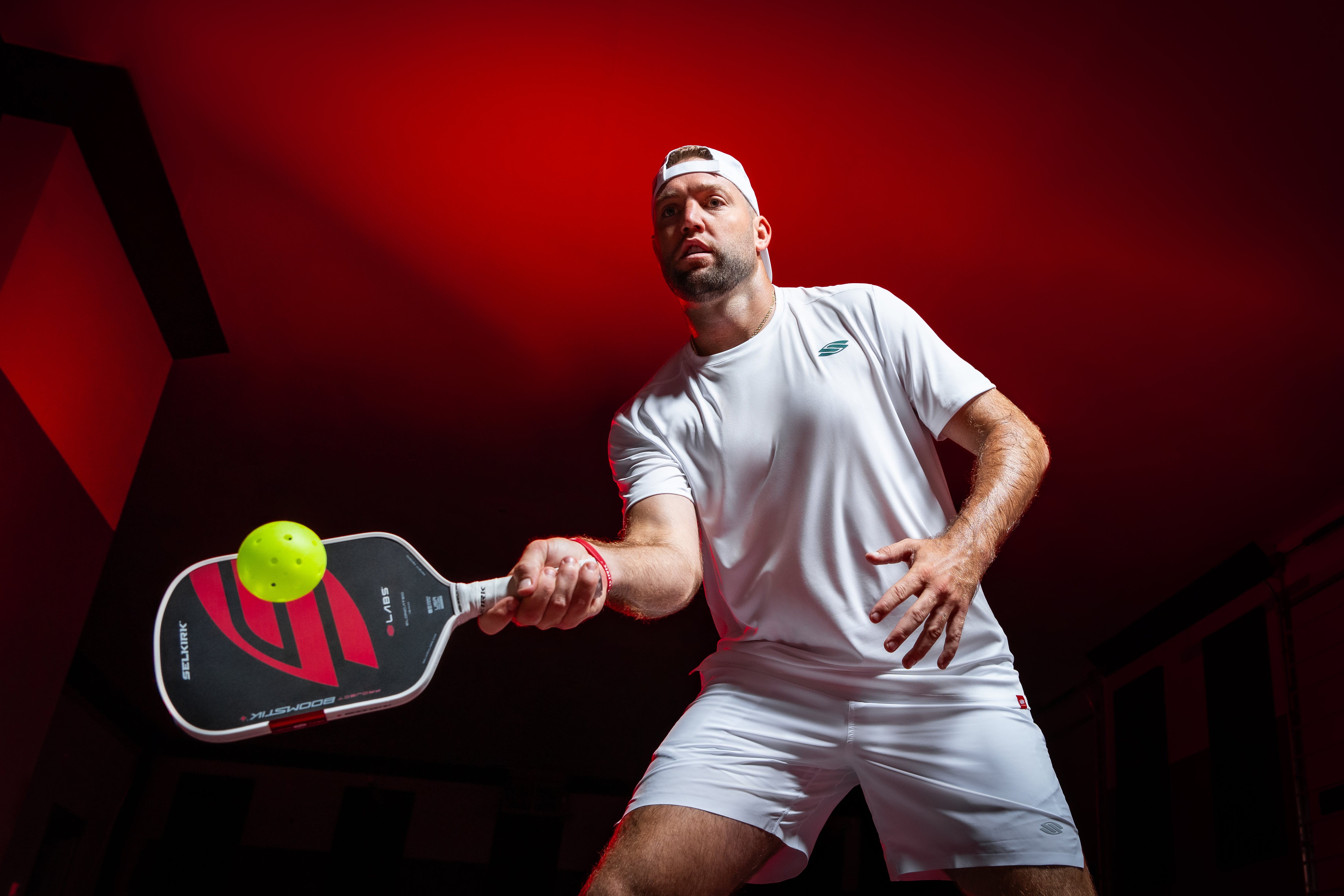 Jack Sock hits a forehand with the Selkirk Labs Boomstik paddle