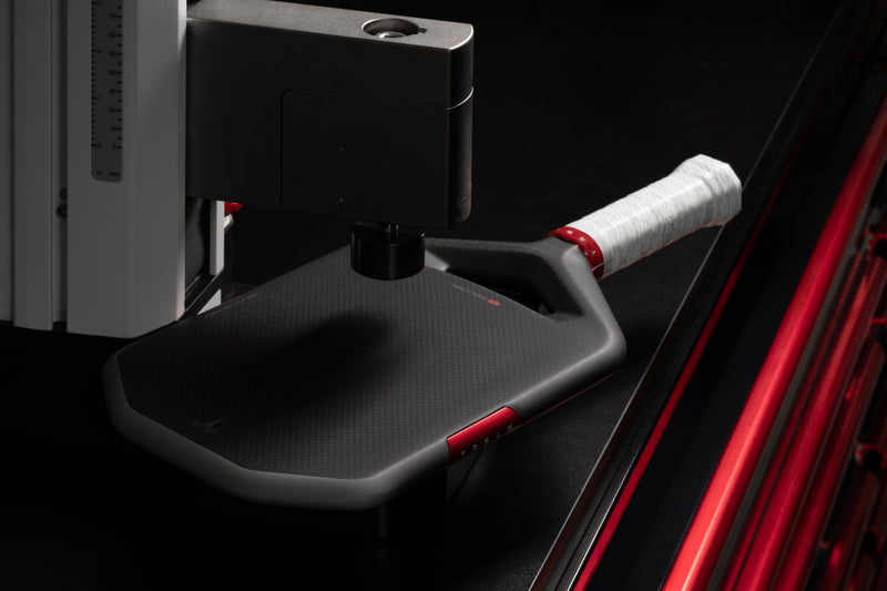 The Tesla Plaid paddle by Selkirk undergoes testing in the Selkirk Lab. 