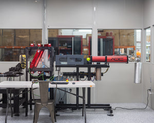 A performance cannon is used in Selkirk Labs to measure ball deflection. 