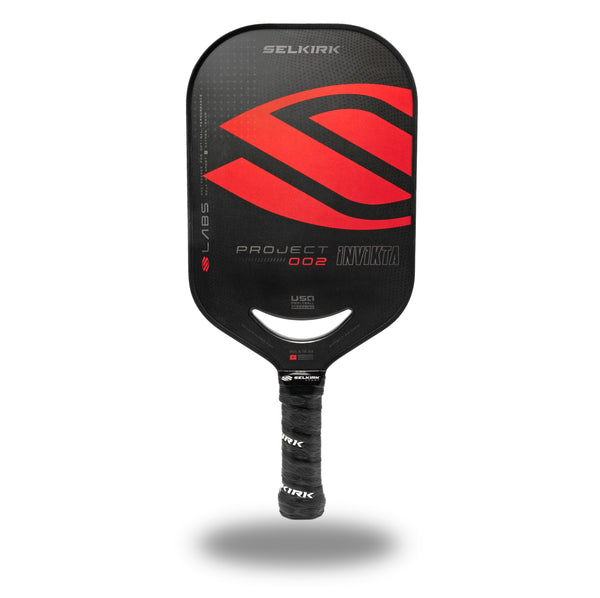 Selkirk LABS Project 002 Invikta pickleball paddle with red and black design