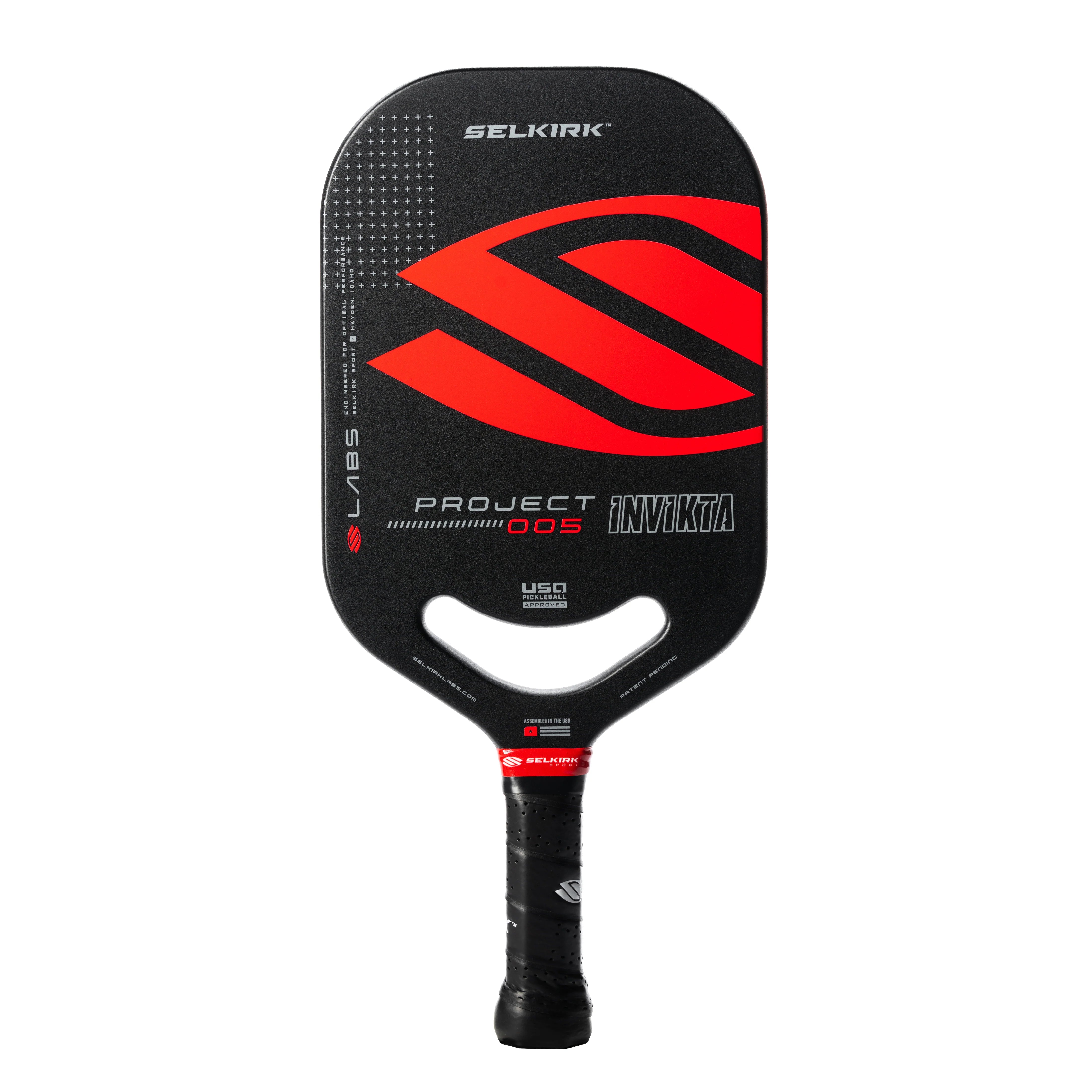 Selkirk LABS Project 005 Invikta pickleball paddle with black and red design